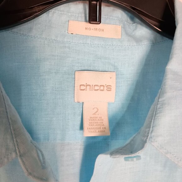 Chico’s No Iron 100% Linen Button Up Blouse Blue Women’s Size 2 (L/12) - Picture 6 of 9